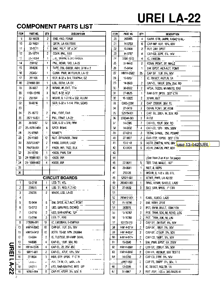 JBL UREI LA-22 service manual (2nd page)