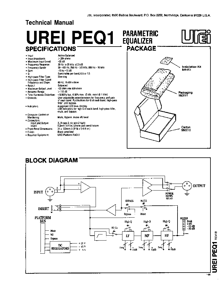 JBL UREI PEQ1 service manual (1st page)