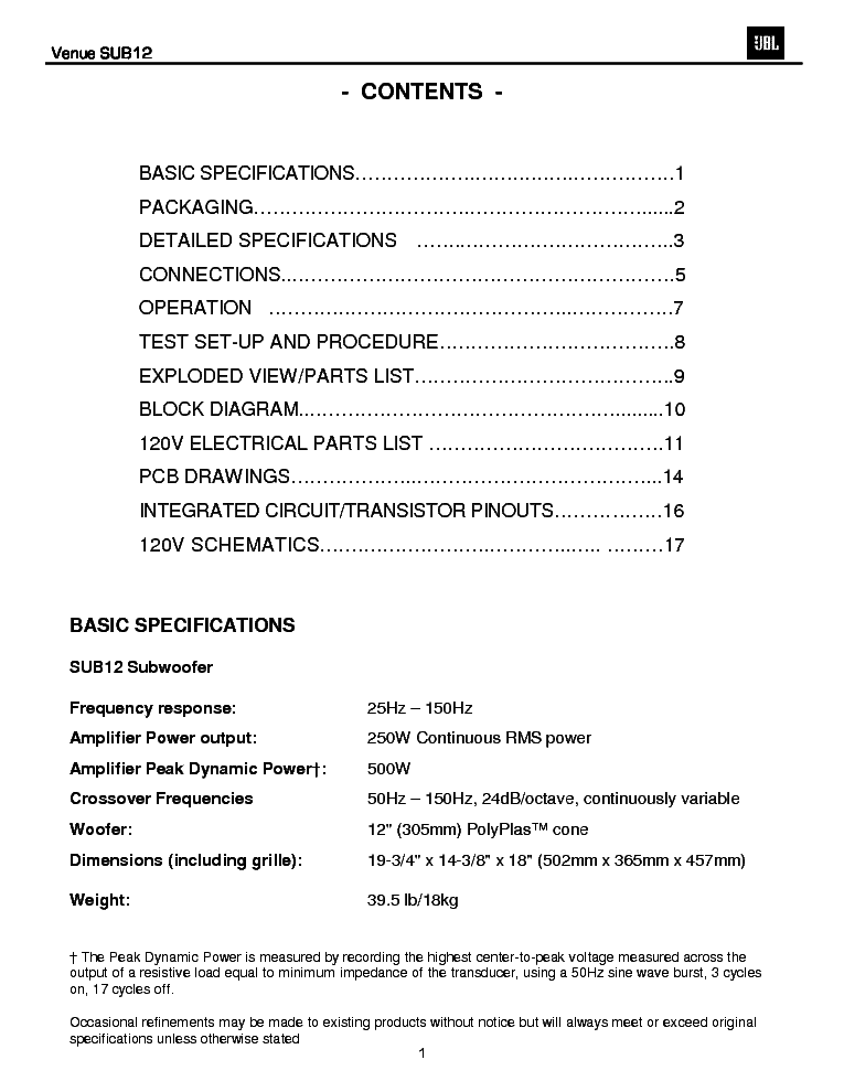 JBL VENUE SUB12 SM service manual (2nd page)