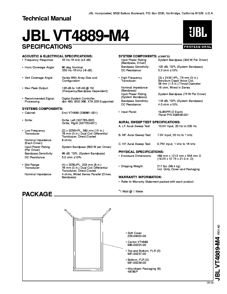 JBL VT4889-M4 service manual (1st page)
