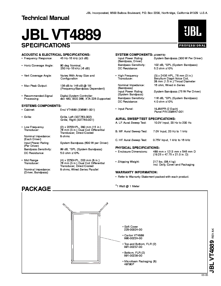 JBL VT4889 service manual (1st page)