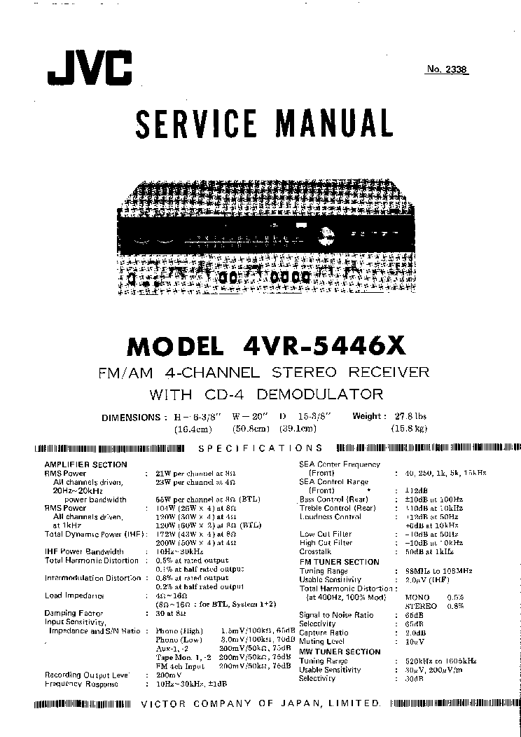 JVC 4VR-5446X AM-FM STEREO RECEIVER WITH CD-4 DEMODULATOR service manual (1st page)