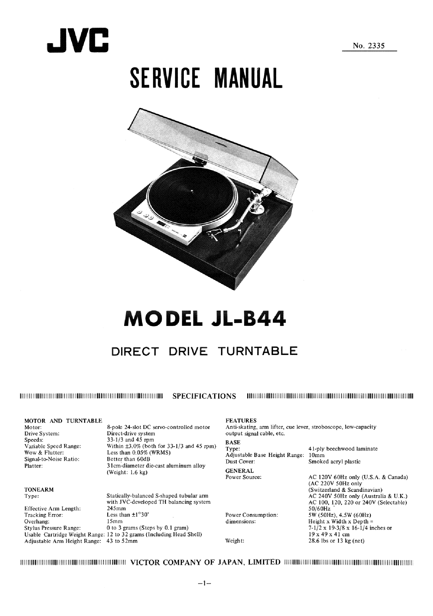 JVC JL-B44 TURNTABLE service manual (1st page)