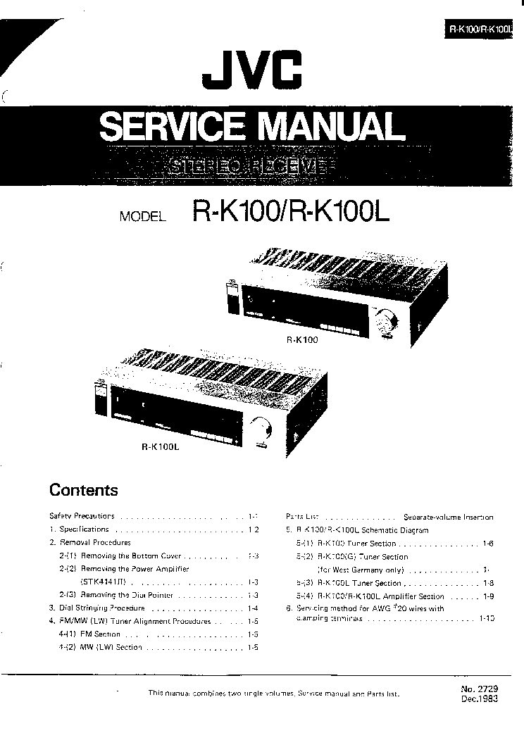 JVC K100 R-K100L 2X25W STEREO RECEIVER 1983 SCH service manual (1st page)