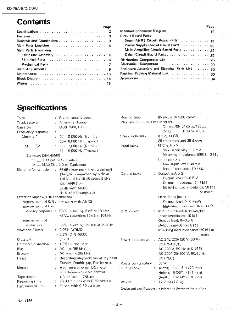 JVC KD-75A CASSETTE DECK service manual (2nd page)
