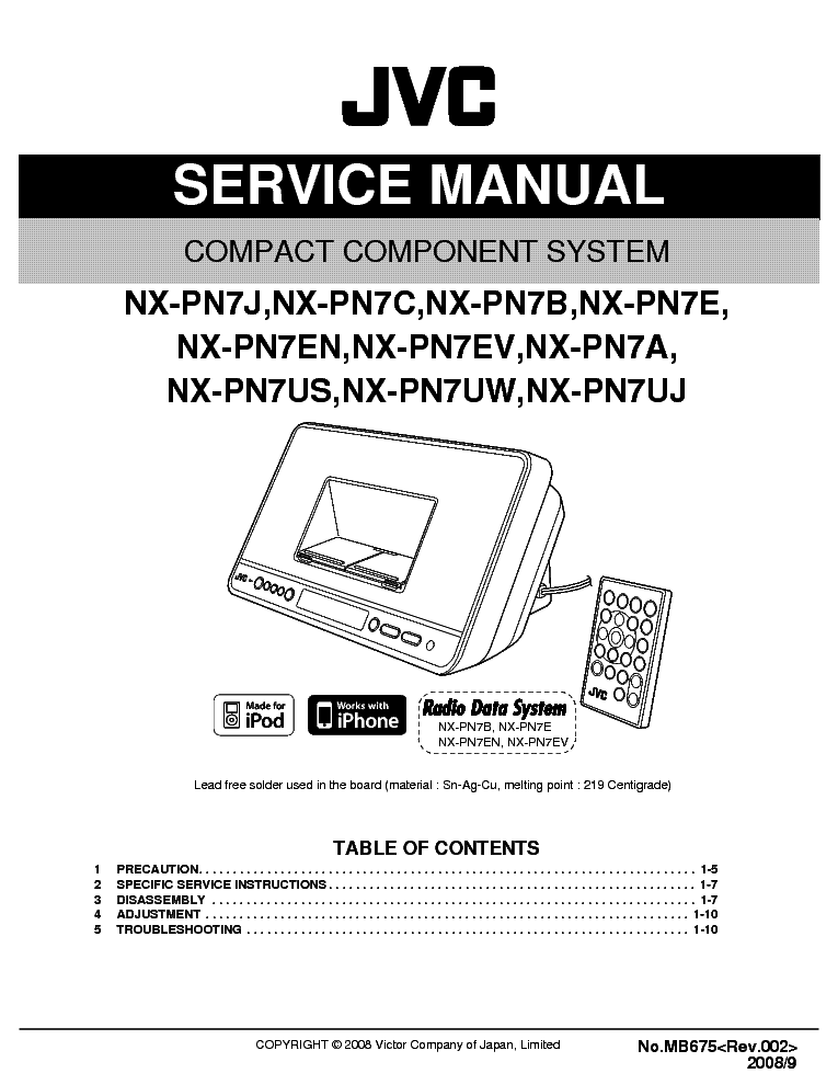 JVC NX-PN7 SERIES COMPACT COMPONENT SYSTEM 2008 SM service manual (1st page)