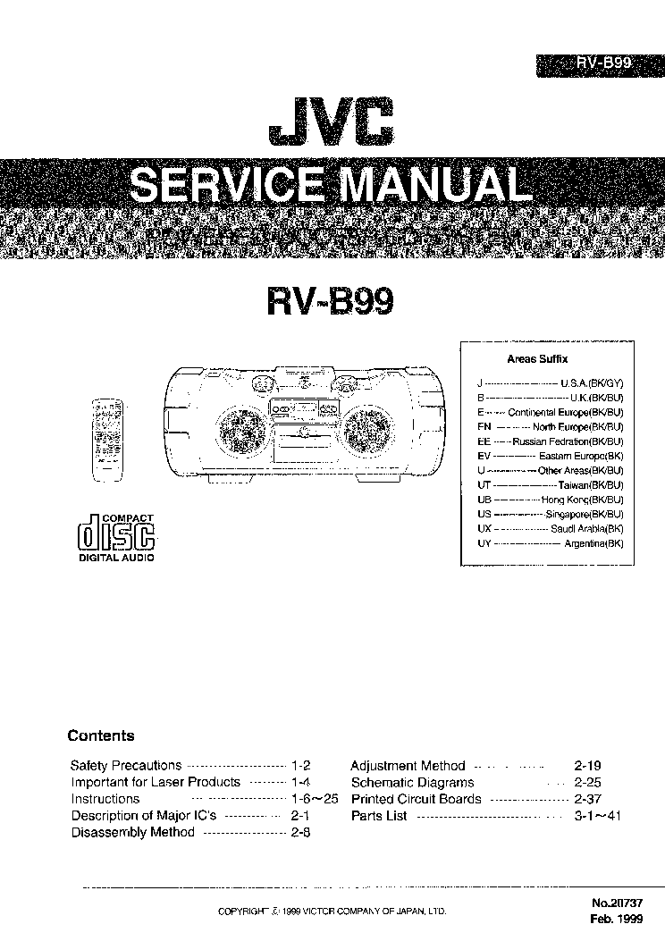 JVC RV-B99 Service Manual download, schematics, eeprom, repair info for ...