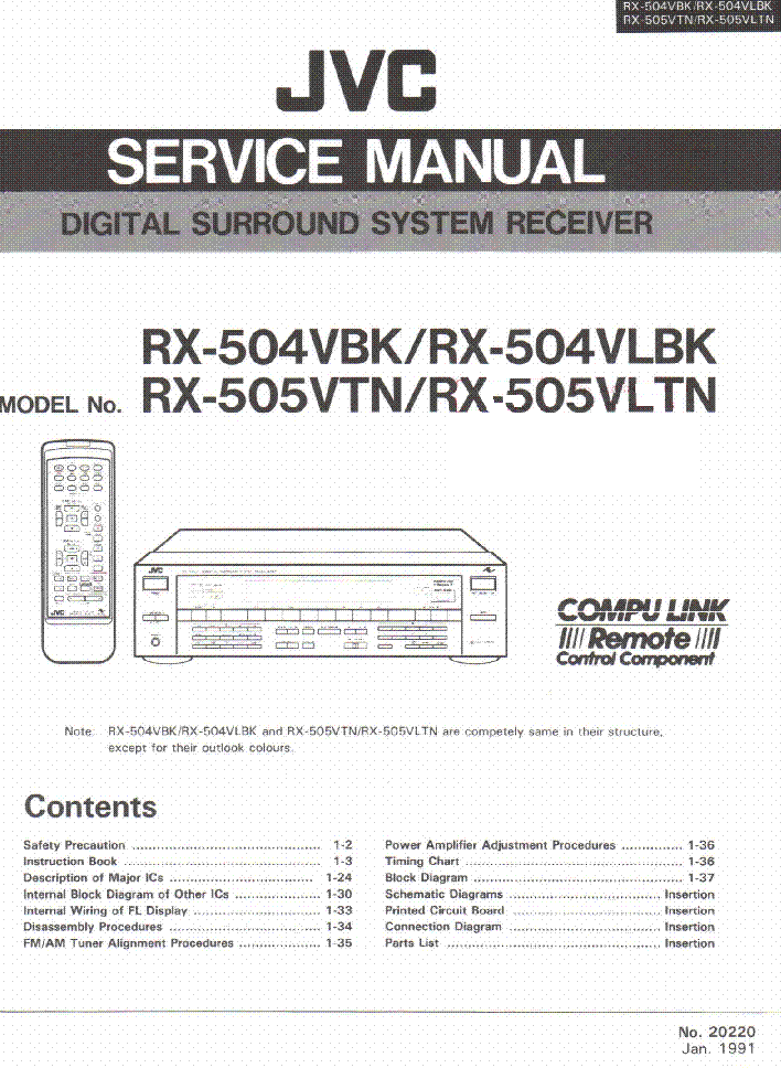 JVC RX-504 RX-505 VBK VLTN VTN service manual (1st page)