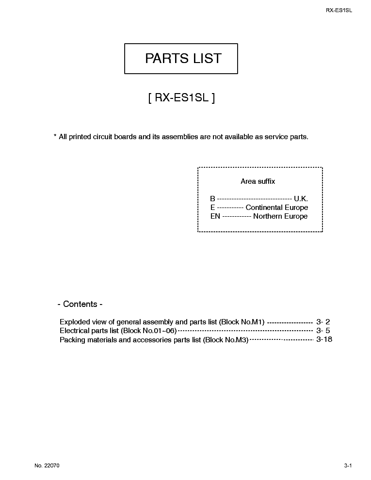 JVC RX-ES1SL PARTS LIST service manual (1st page)