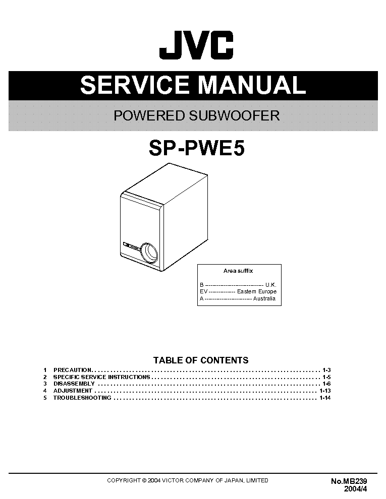 JVC SP-PWE5 POWERED SUBWOOFER service manual (1st page)