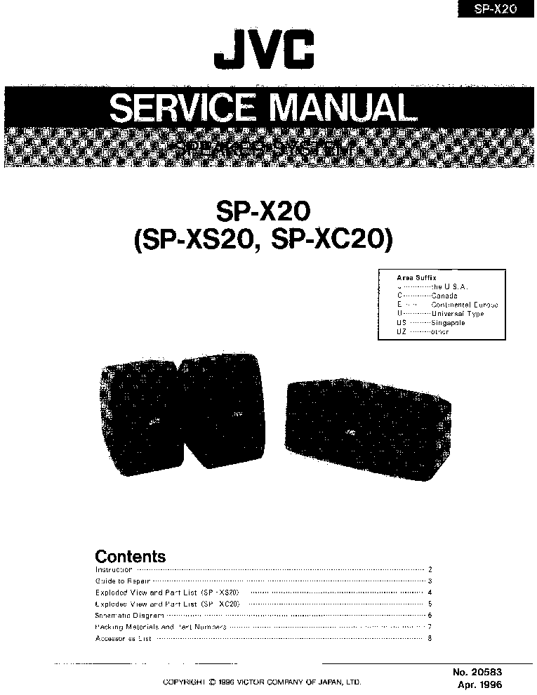 JVC SP-X20 SP-XS20 SP-XC20 service manual (1st page)