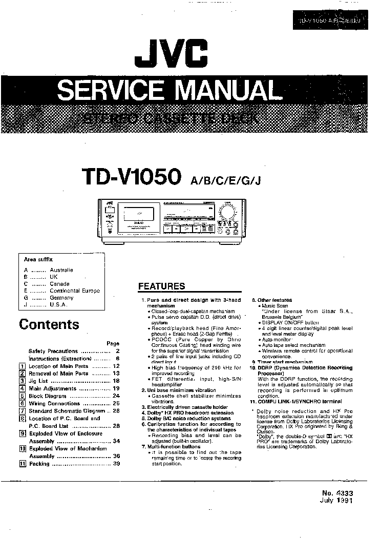 JVC TD-V1050 SM service manual (1st page)