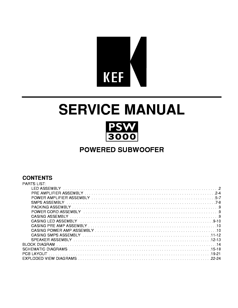 KEF PSW3000 Service Manual download, schematics, repair info for electronics