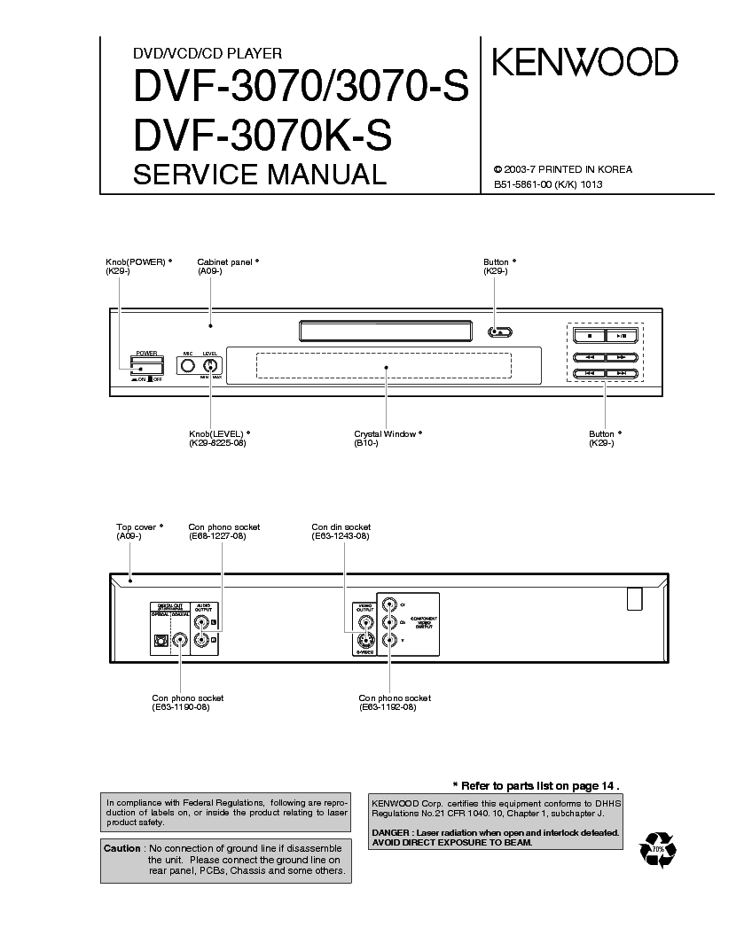 KENWOOD DVF-3070 DVF-3070K service manual