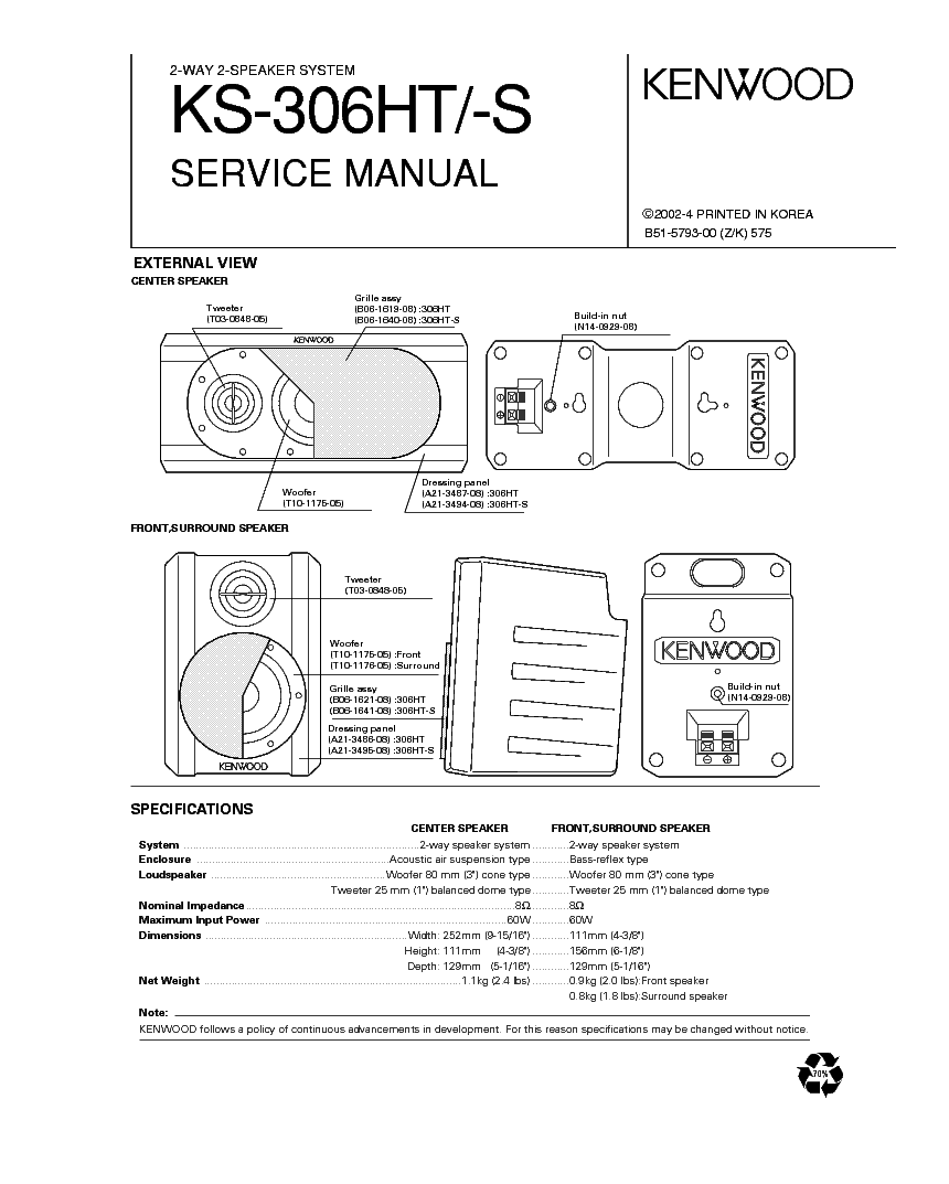 KENWOOD KS-306HT service manual