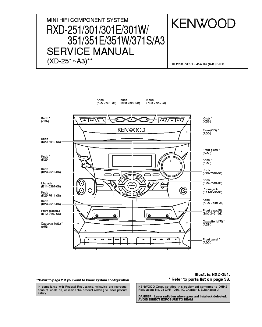 KENWOOD RXD-251 RXD-301 E W RXD-351 RXD-371S A3 SM service manual (1st page)