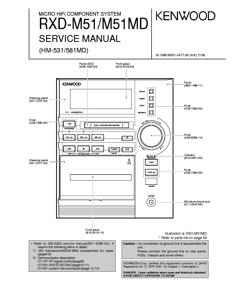 KENWOOD RXD-M51 M51D HM-531 HM-581MD SM service manual (1st page)