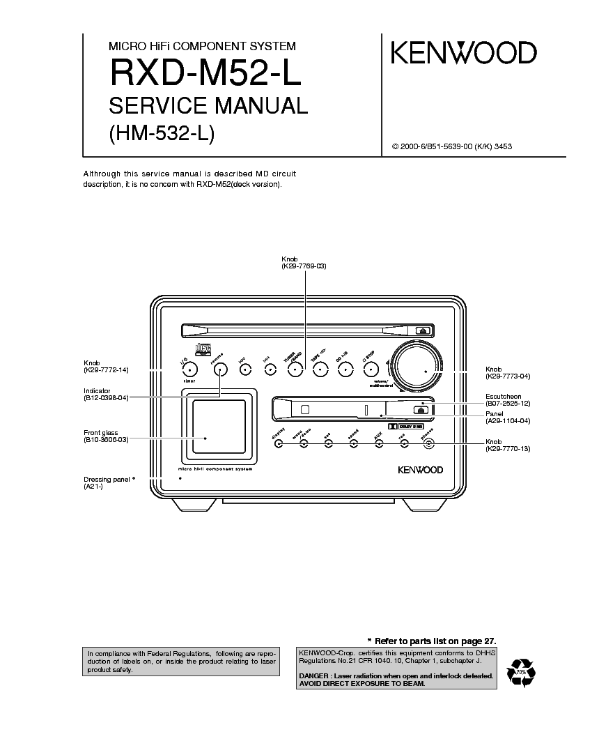 KENWOOD RXD-M52L MICRO HI-FI COMPONENT SYSTEM service manual (1st page)