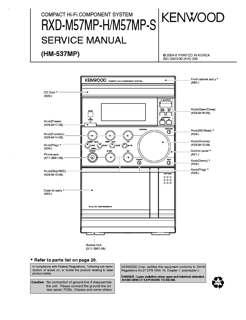 KENWOOD RXD-M57MP COMPACT HI-FI COMPONENT SYSTEM service manual (1st page)