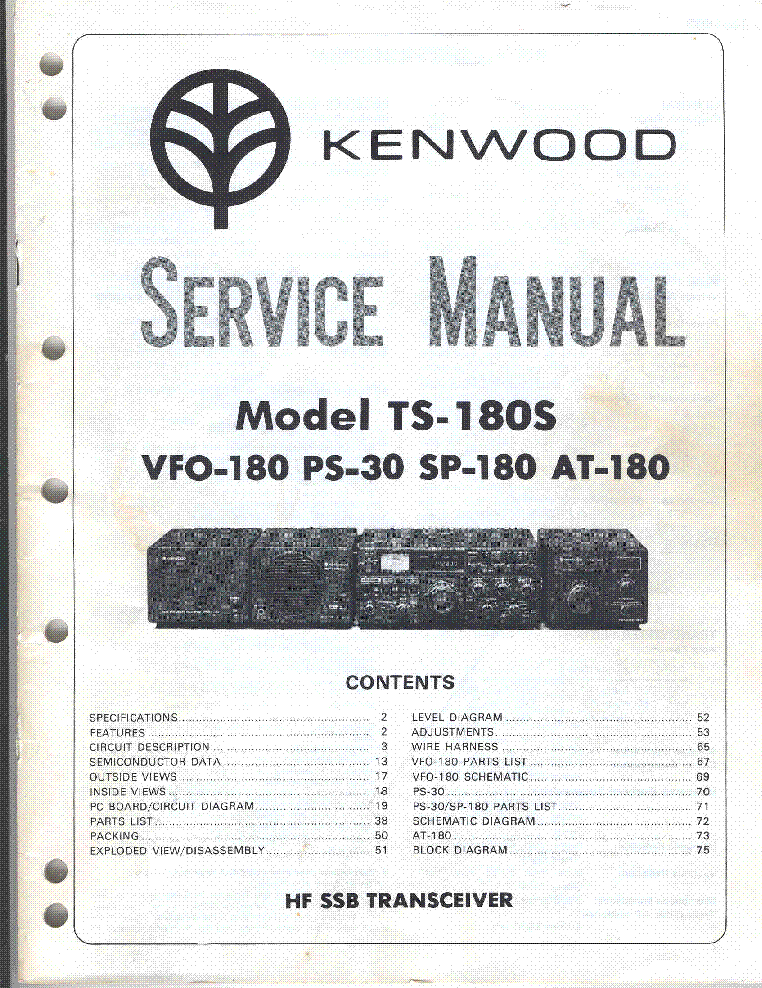 KENWOOD TS-180S VFO-180 PS-30 SP-180 AT-180 SM Service Manual download