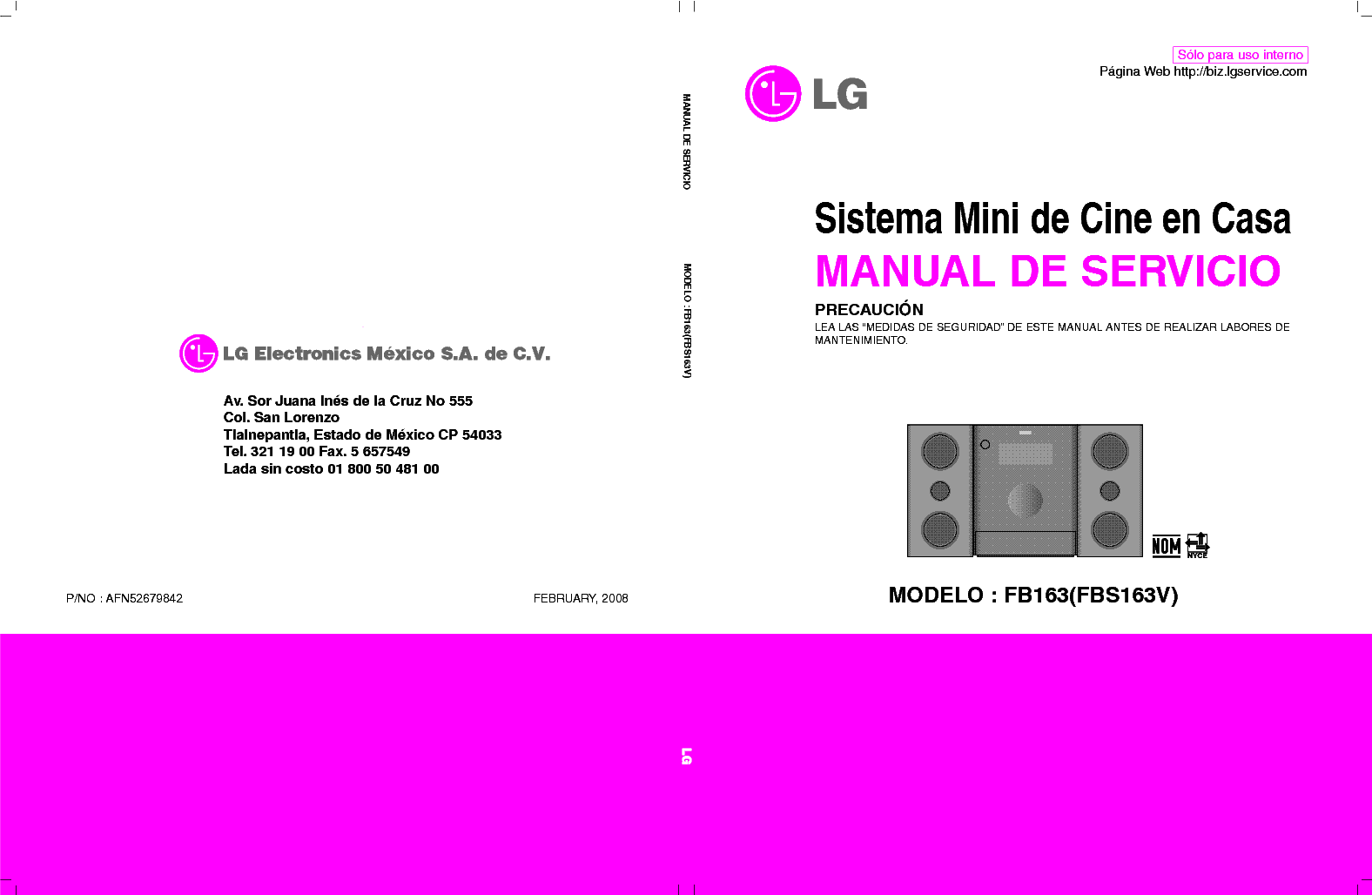 LG FB163 FBS163V SPANISH AFN52679842 service manual