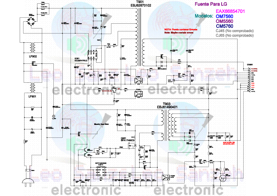 LG OM7560 OM5560 CM5760 CJ45 CJ65 EAX66854701 SMPS SCHEMATIC Service Manual  download, schematics, eeprom, repair info for electronics experts