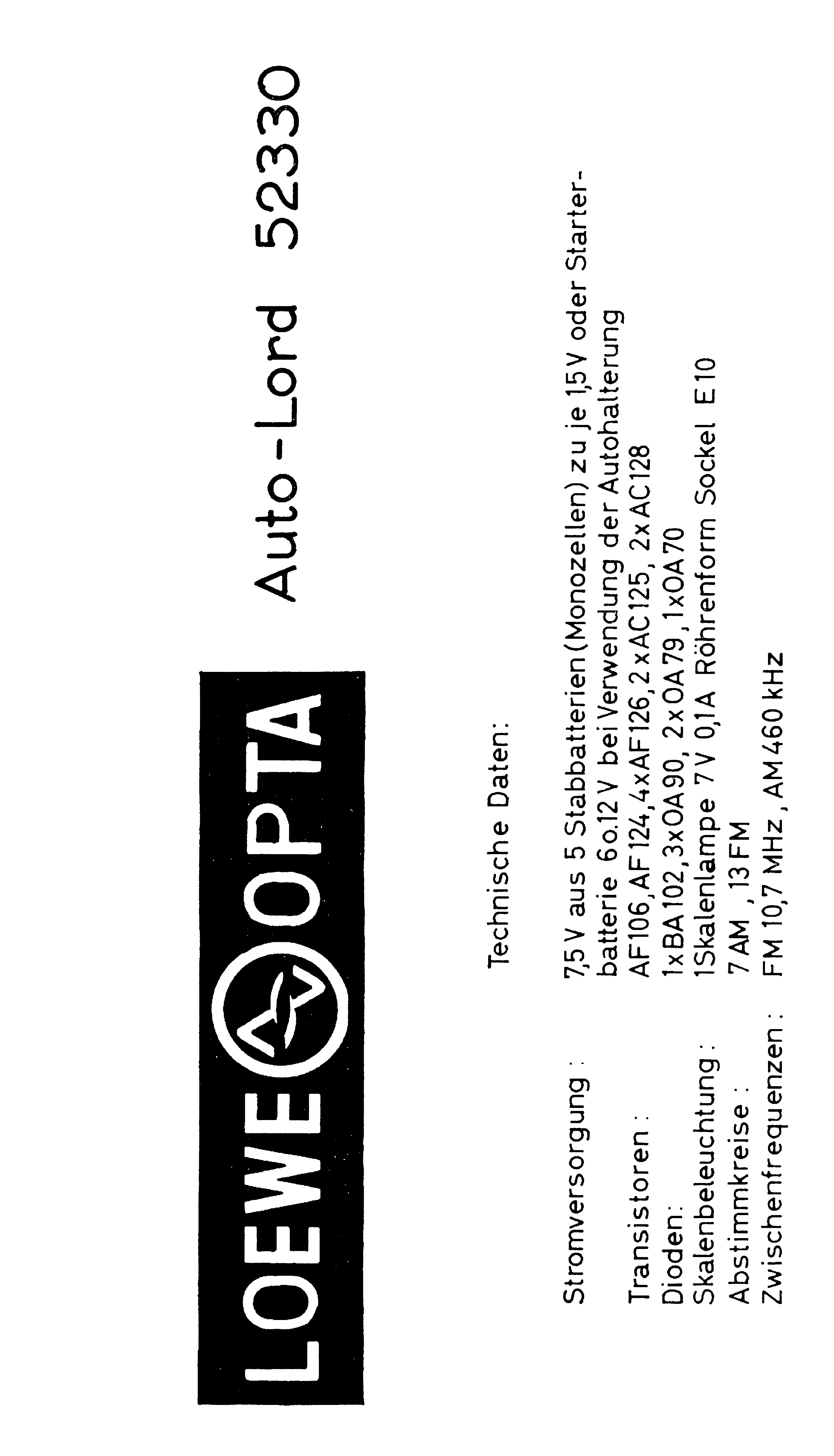 LOEWE-OPTA AUTO-LORD 52330 SM service manual (1st page)
