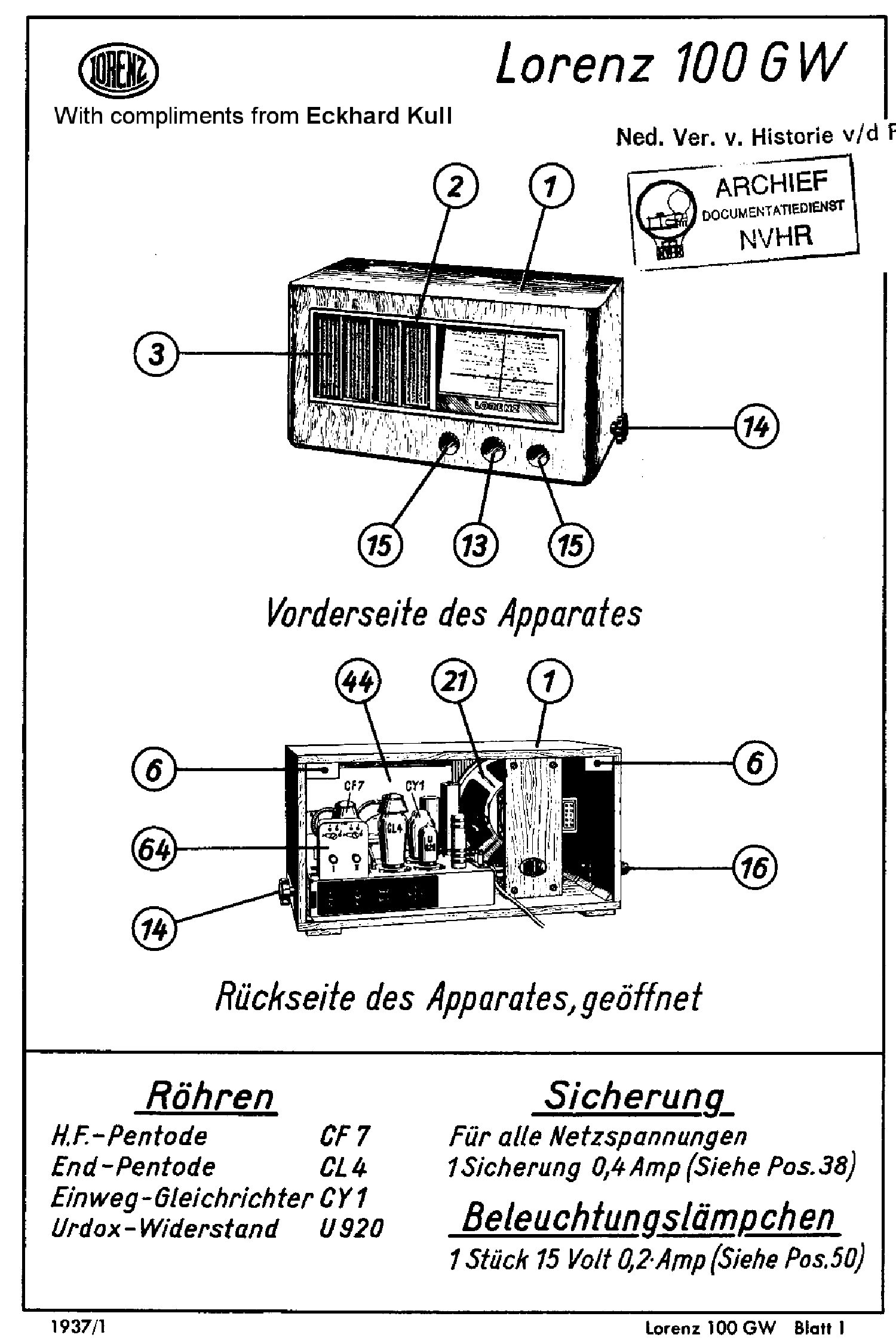 LORENZ 100GW AC-DC RECEIVER 1937 SM service manual