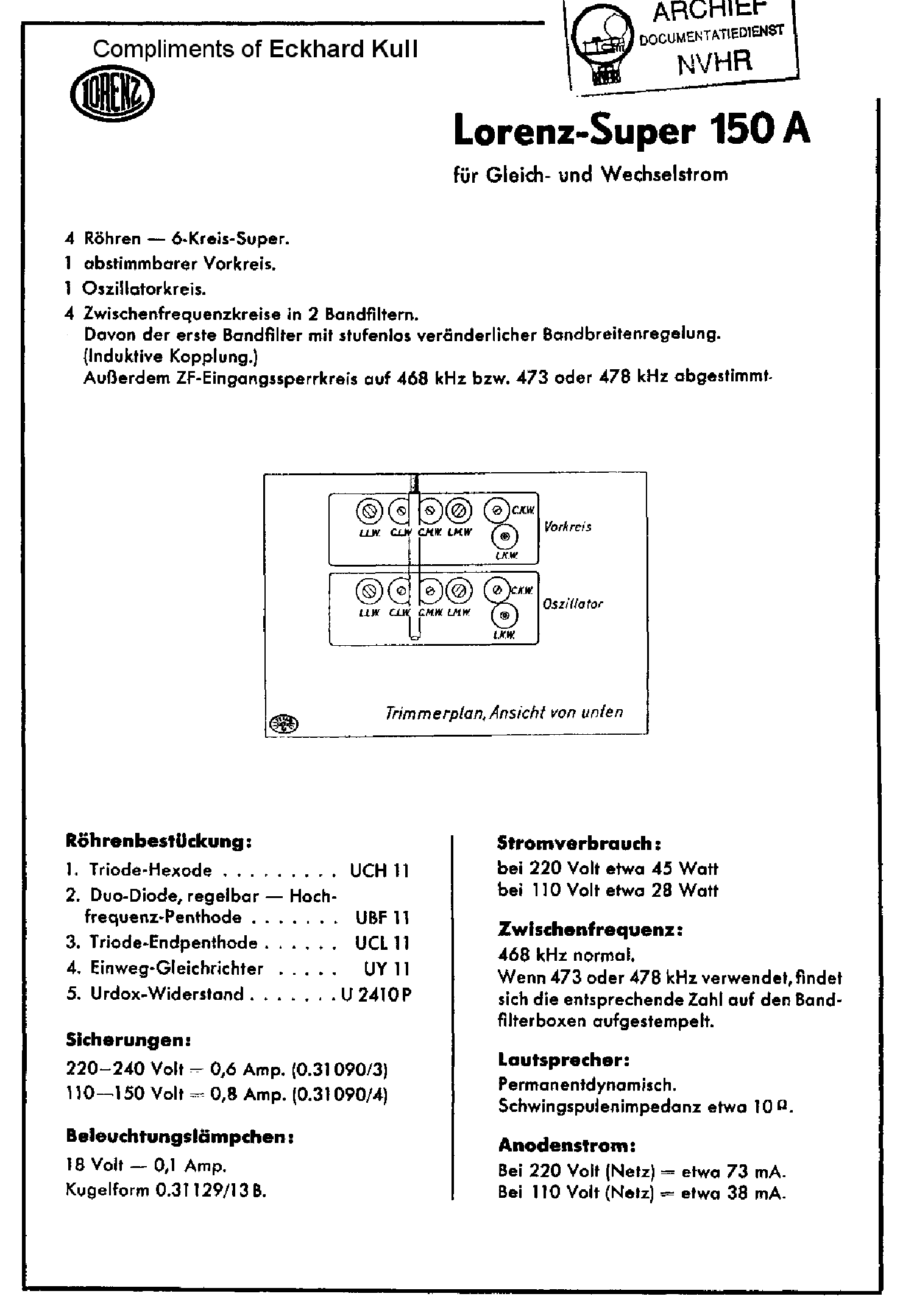 LORENZ 150A AC-DC RECEIVER 1940 SM service manual
