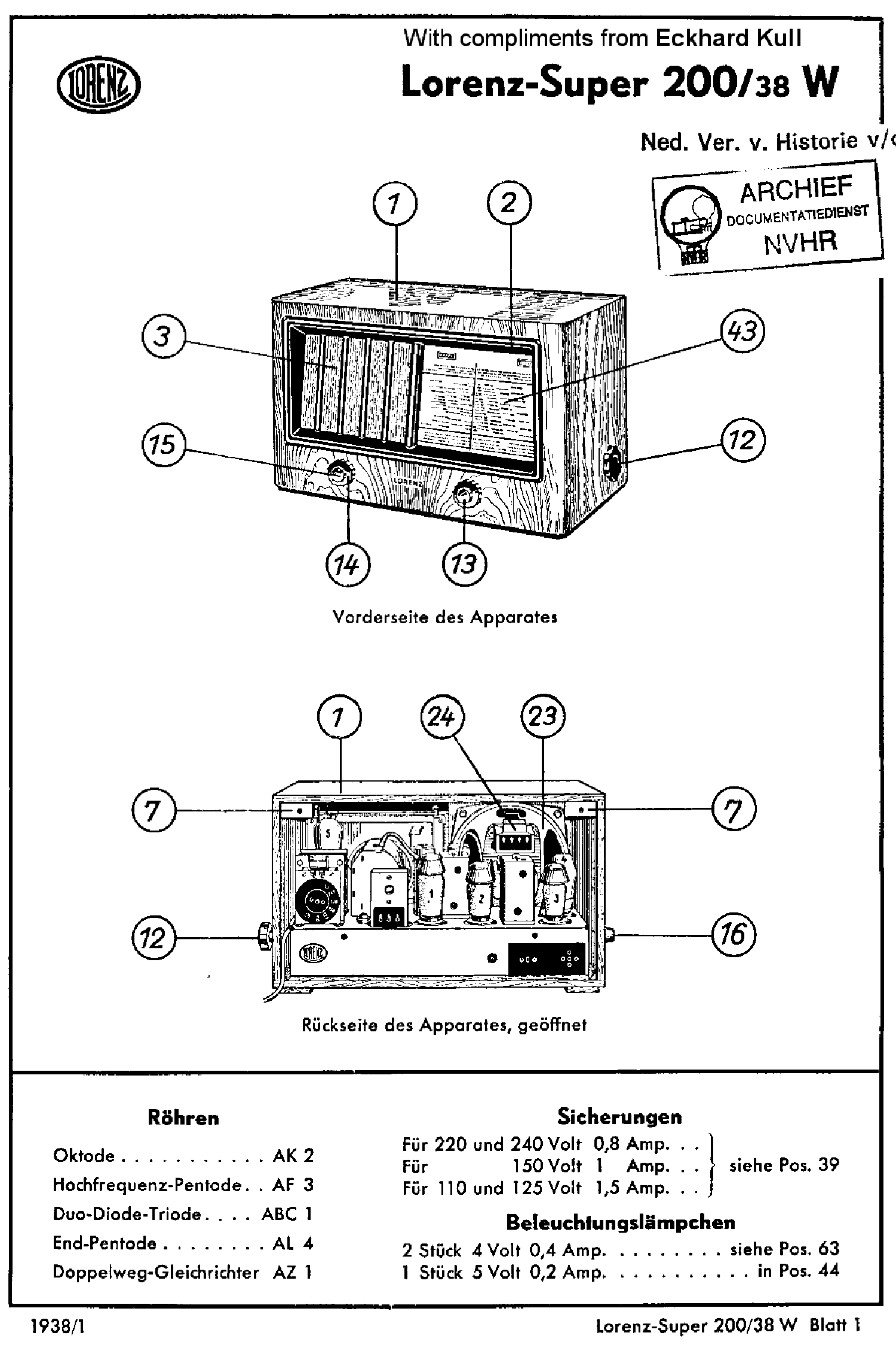 LORENZ 200-38W AC RECEIVER 1938 SM service manual