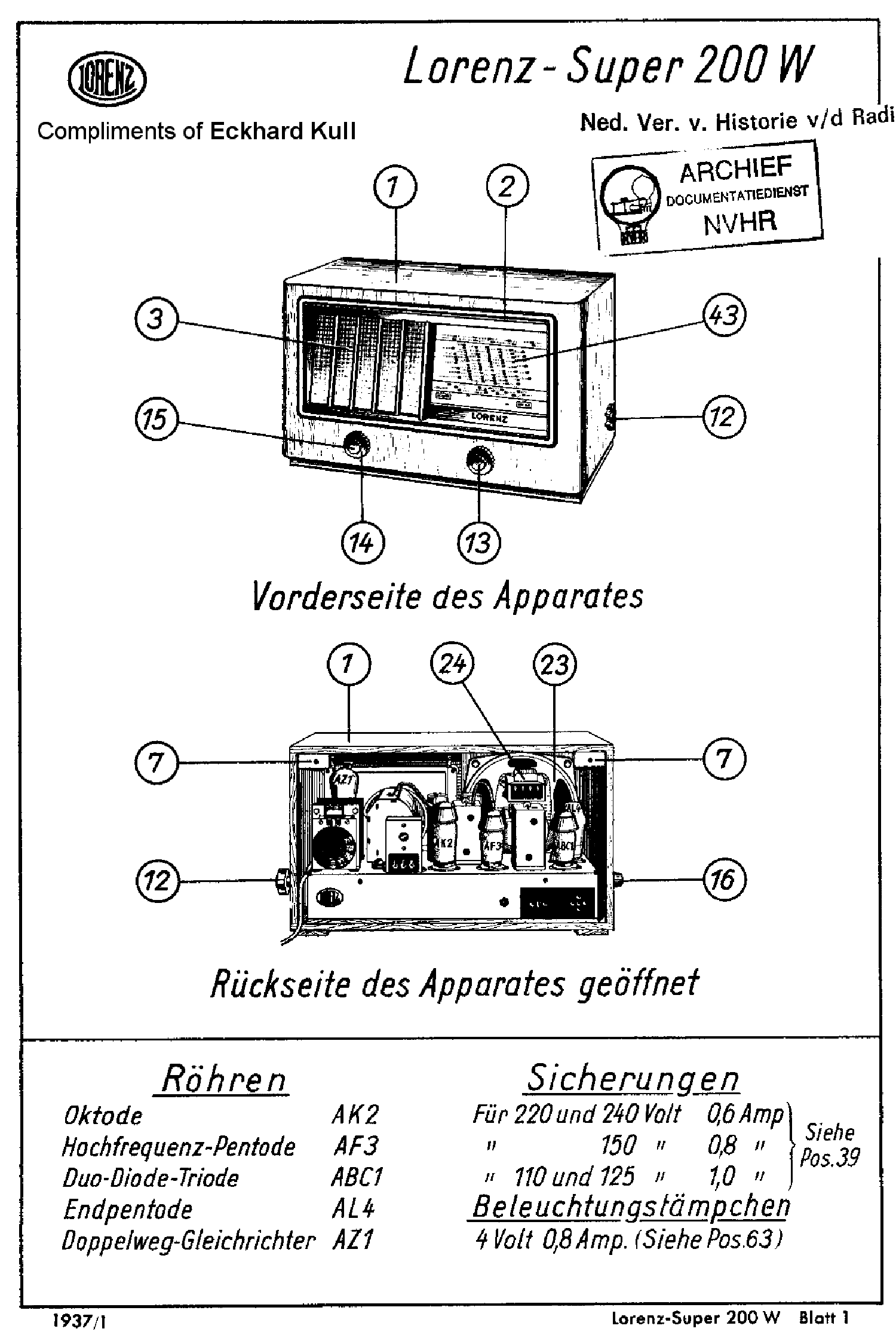 LORENZ 200W AC RECEIVER 1937 SM service manual