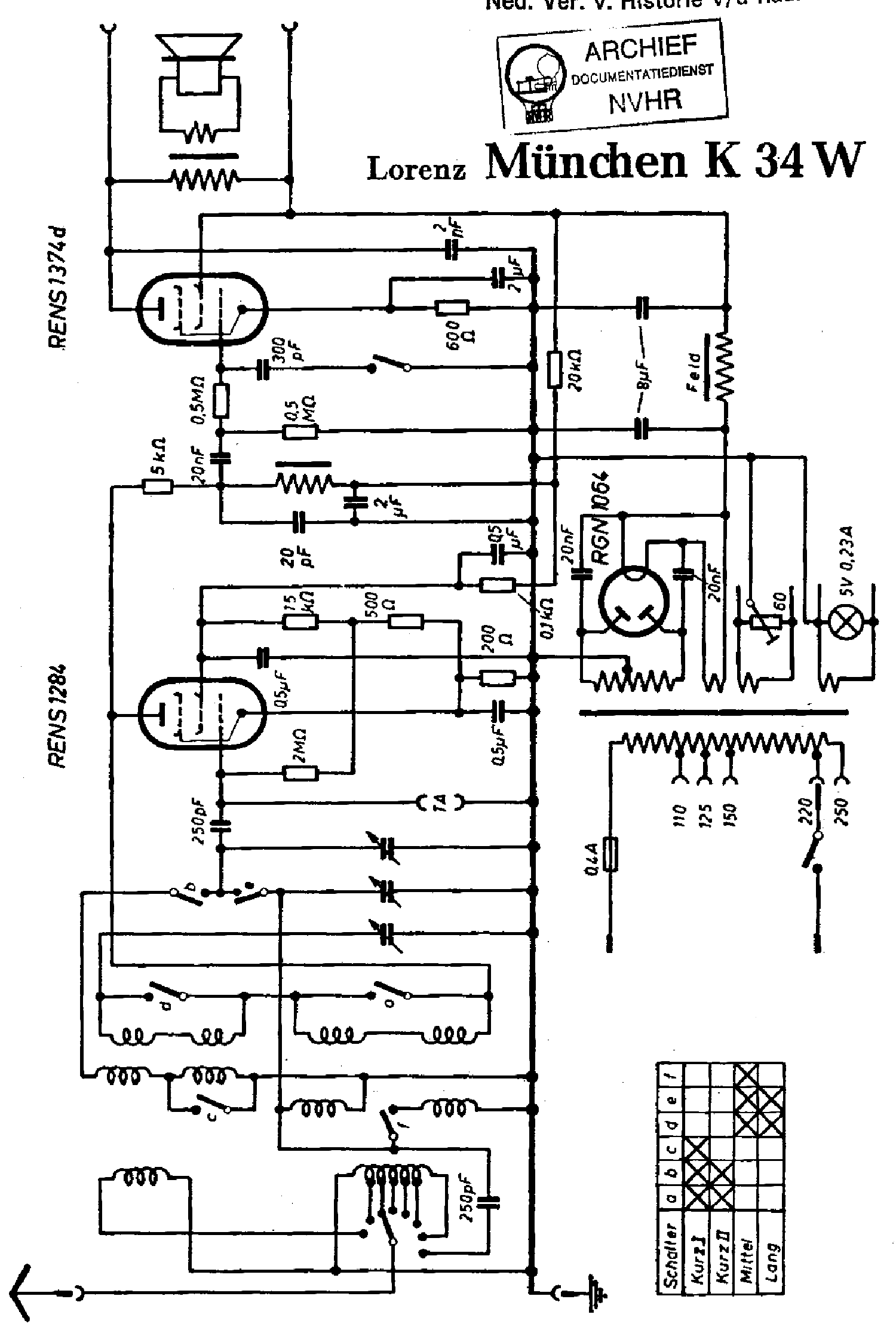 LORENZ K34W MUNCHEN AC RECEIVER SCH Service Manual Download, Schematics