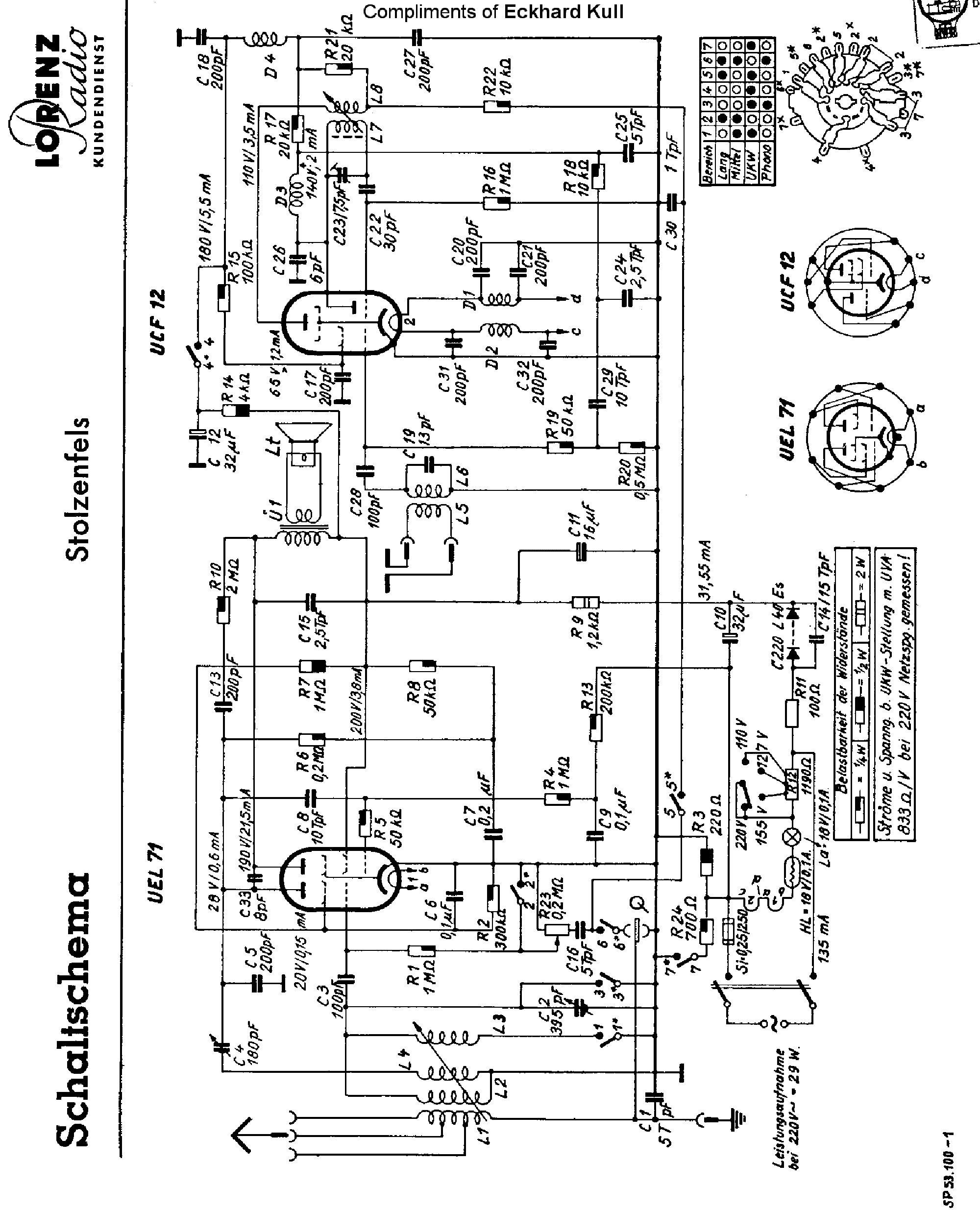 LORENZ STOLZENFELS AM-FM RECEIVER SCH service manual