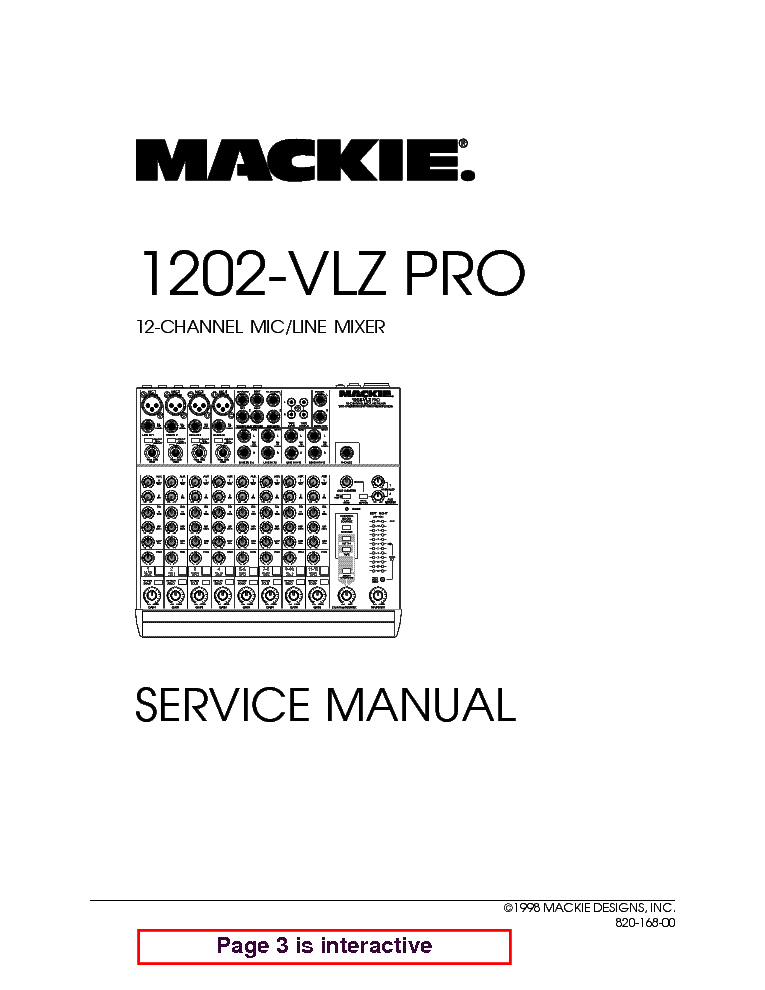 MACKIE 1202-VLZ PRO SERVICE MANUAL Service Manual download