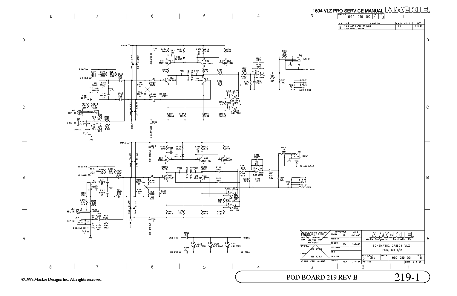 MACKIE 1604-VLZ-PRO MIXER Service Manual download, schematics