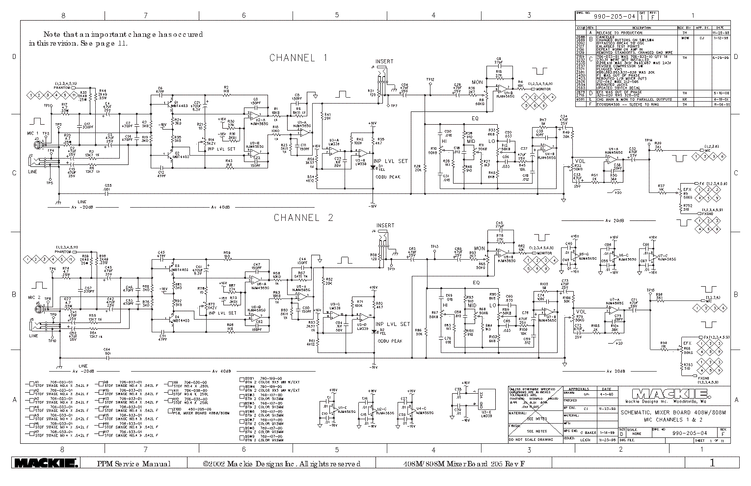 MACKIE 408M 808M MIXER SCH Service Manual download, schematics, eeprom