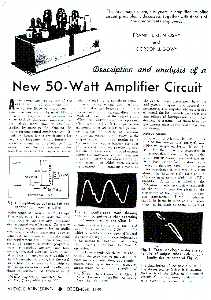 MCINTOSH AE-2 TUBE-AMPLIFIERS DESCRIPTION AND ANALYSIS 50-WATT AMPLIFIER SCH service manual