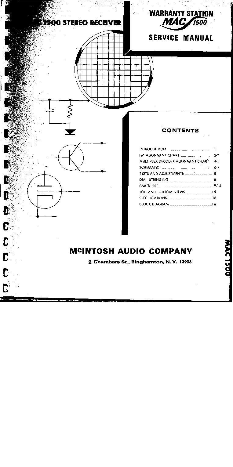 MCINTOSH MAC1500 Service Manual download, schematics, eeprom, repair