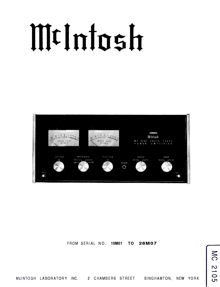 MCINTOSH MC-2105 SM Service Manual download, schematics, eeprom, repair