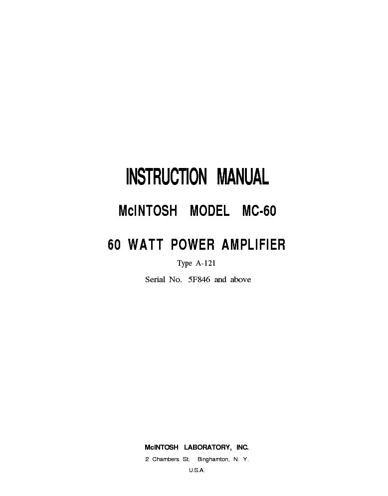 MCINTOSH MC60 service manual