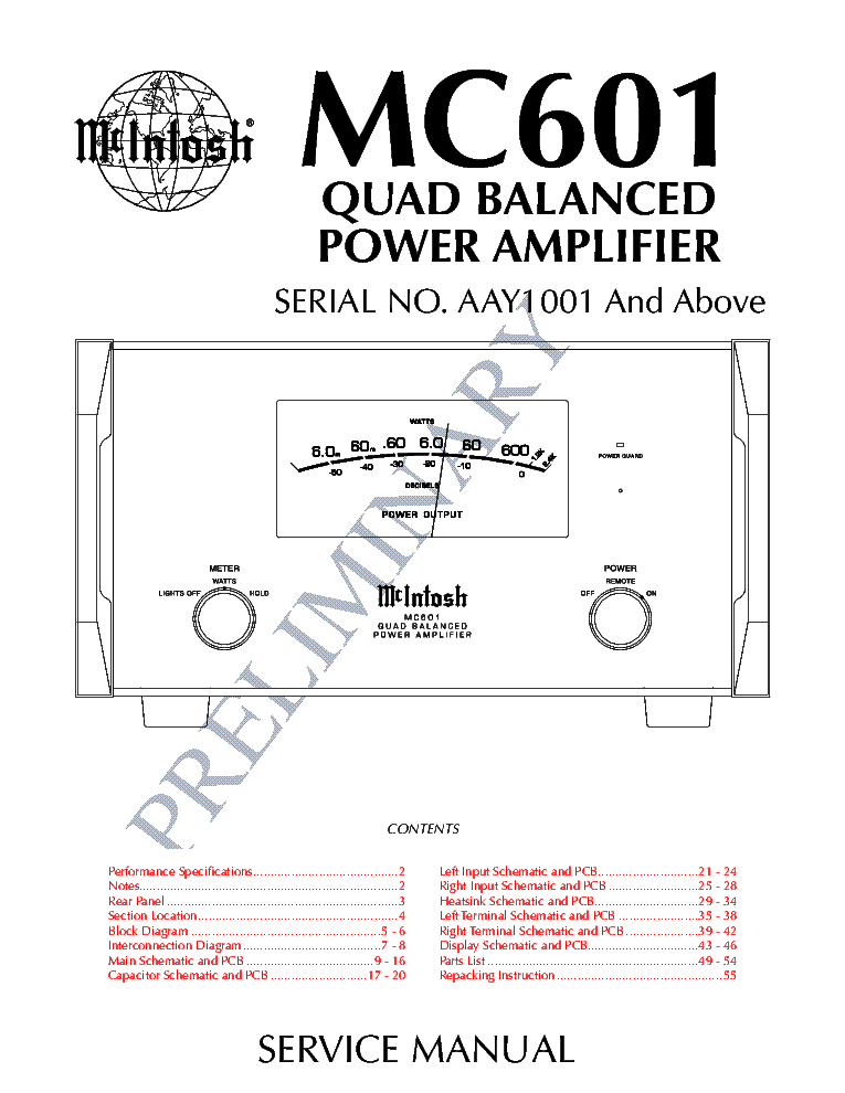 MCINTOSH MC601 PRELIMINARY service manual