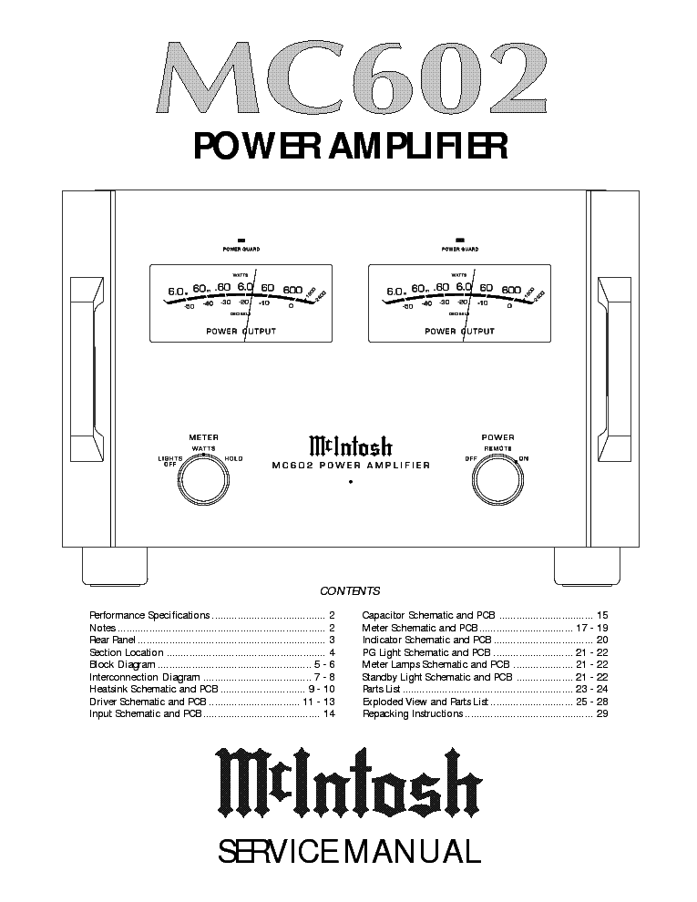 MCINTOSH MC602 POWER AMPLIFIER SM service manual