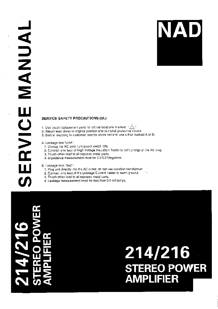 NAD 214 216 POWER AMP SM service manual (1st page)