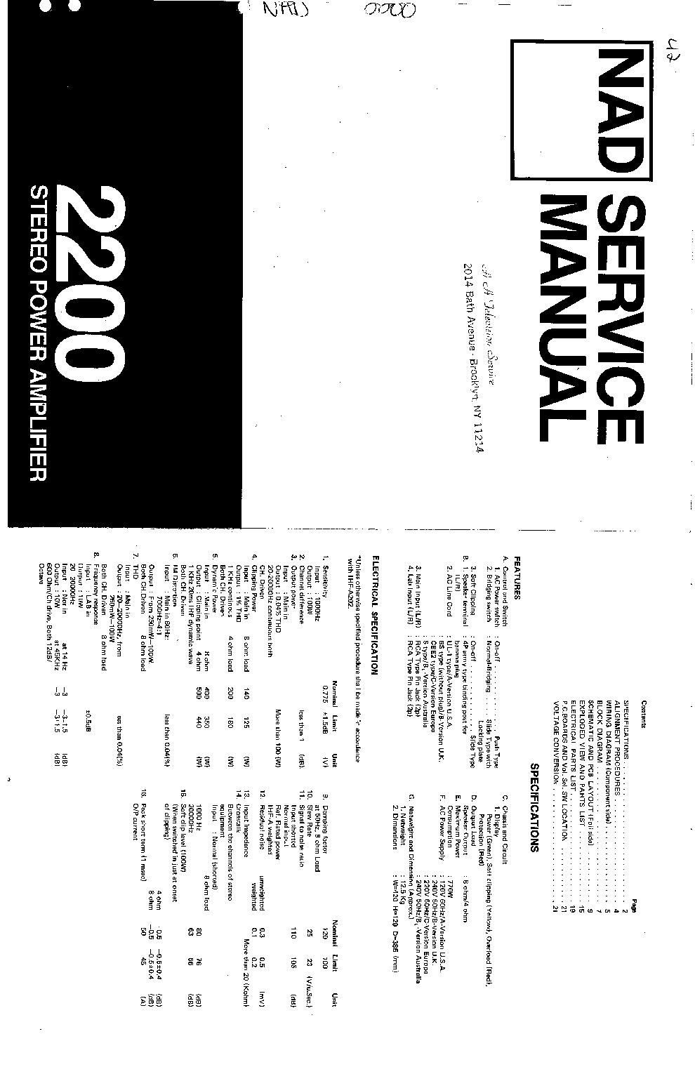 NAD 2200 100W STEREO PA 1985 SM service manual (1st page)