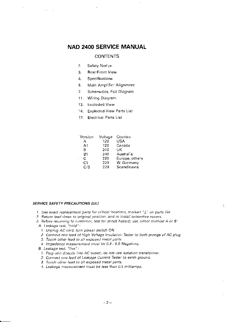NAD 2400 POWER AMPLIFIER service manual (2nd page)