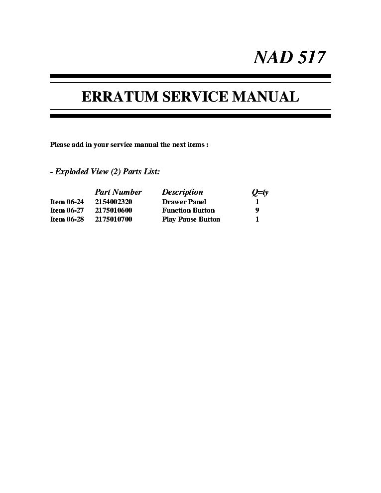 NAD 517 ERRATUM SM PAGE 5-97-17 service manual (1st page)