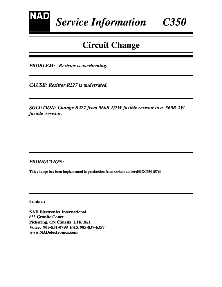 NAD C350 HEATED R227 SERVICE INFO service manual (1st page)
