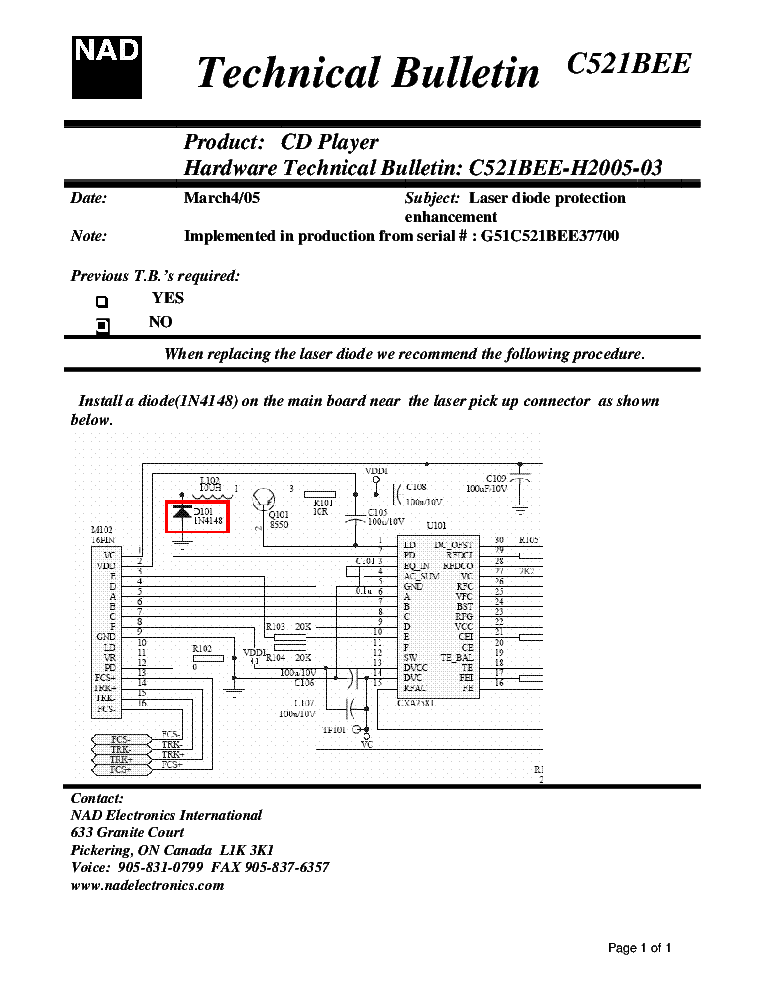 NAD C521BEE H2005-03 BULLETIN service manual (1st page)