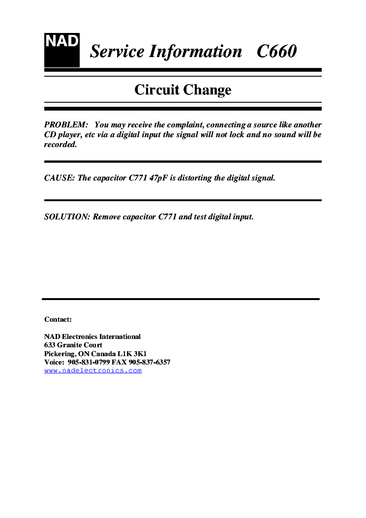 NAD C660 CIRCUIT CHANGE DIGITAL INPUT SERVICE INFO service manual (1st page)