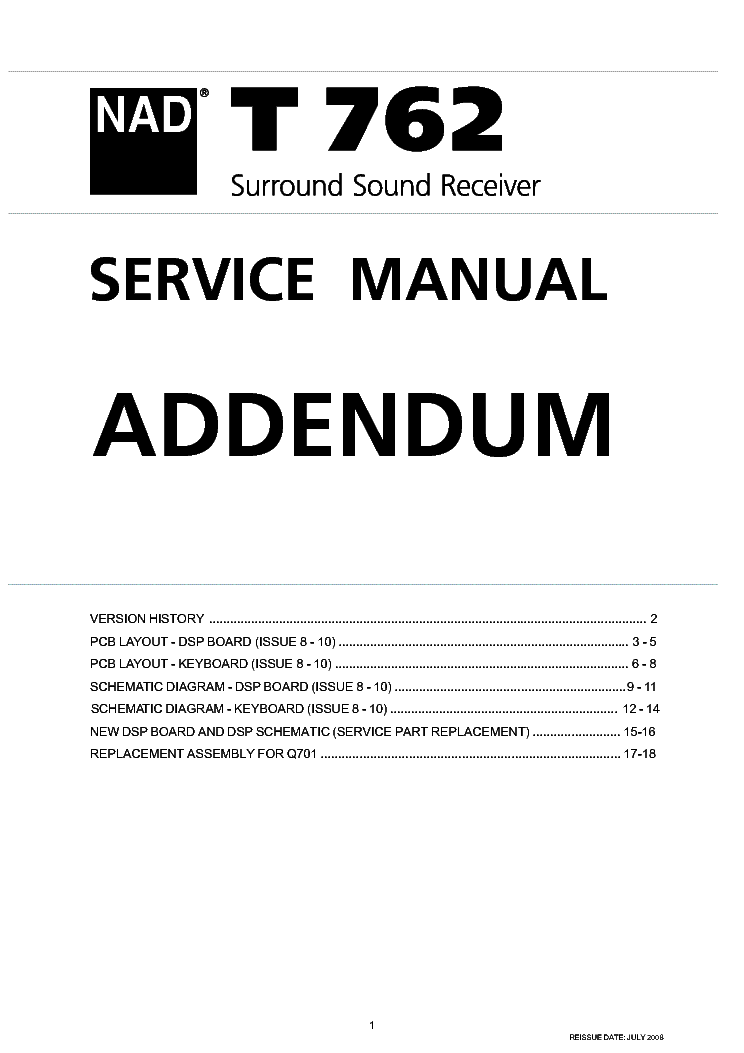 NAD T762 SM ADD service manual (1st page)
